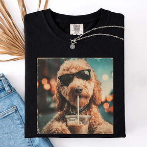 Cute Goldendoodle Drinking Iced Coffee T-Shirt