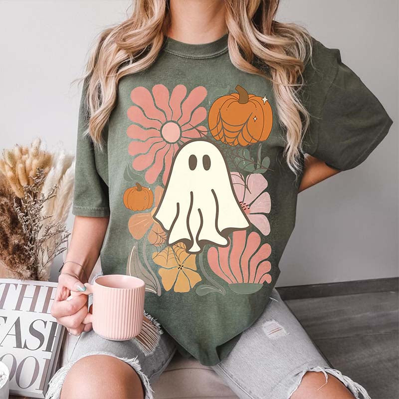 Comfort Colors Floral Ghost Halloween T-Shirt