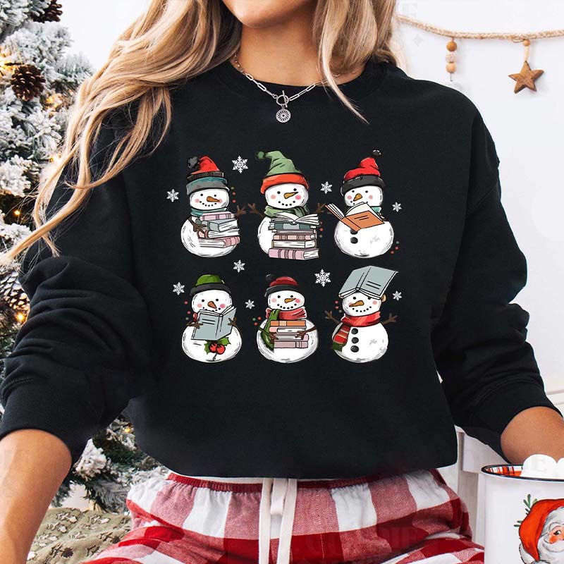 Bookish Christmas Snowman Reading Books Sweatshirt