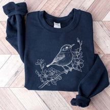 Cute Botanical Bird Graphic Sweatshirt