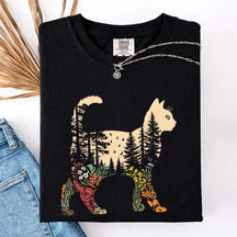 Boho Cat Plants Nature Trees Wild Flowers T-Shirt