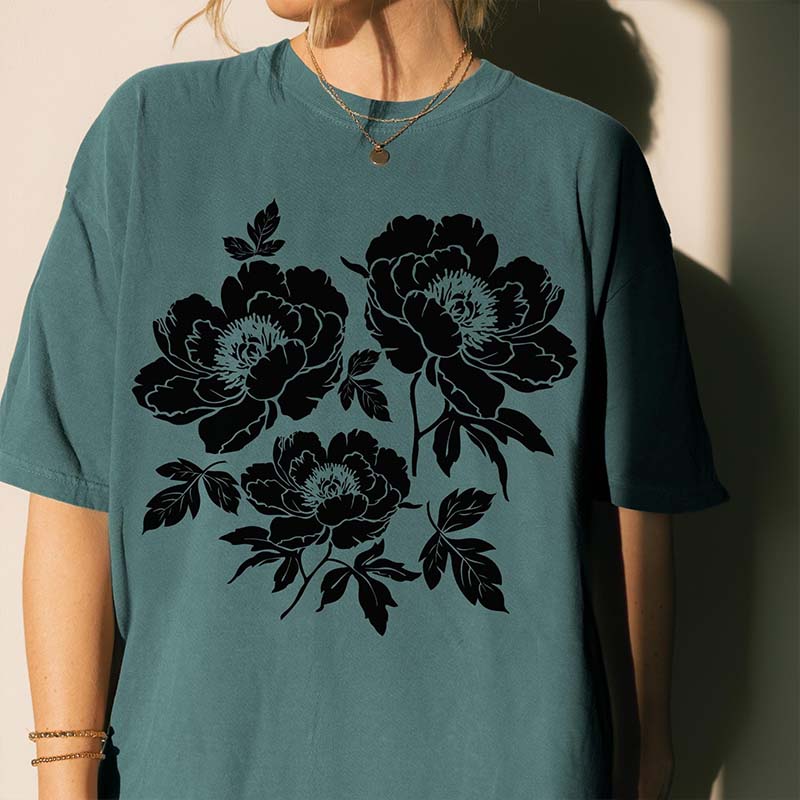 Vintage Linocut Peony T-Shirt