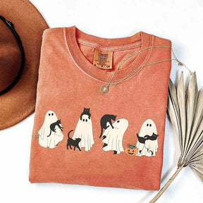 Halloween Black Cat & Ghost Women T-Shirt