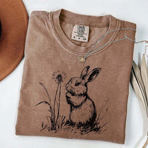 Botanical Bunny Line Art T-Shirt