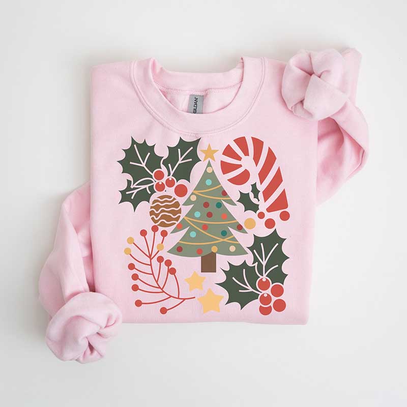 Boho Floral Christmas Tree Girly Sweatshirt