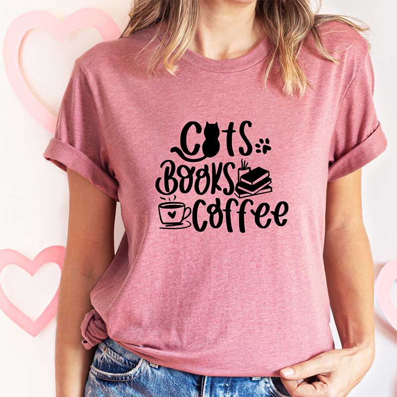 Cats Books Coffee Lover T-Shirt