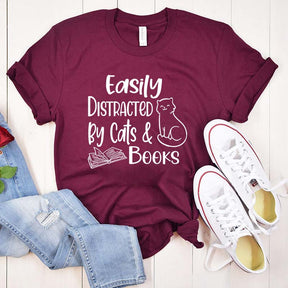 Easily Distracted Cats and Books T-Shirt