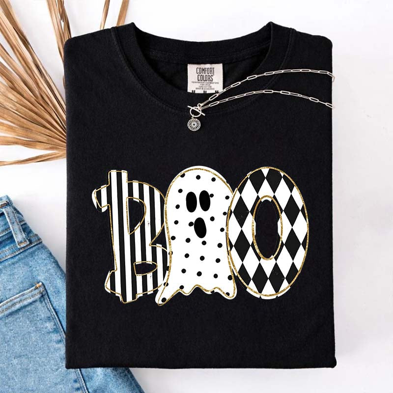 Retro Ghost Boo Halloween Black And White T-Shirt