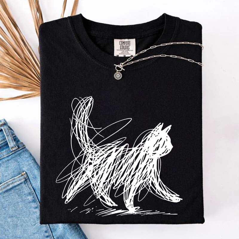 Abstract Cat Line T-Shirt