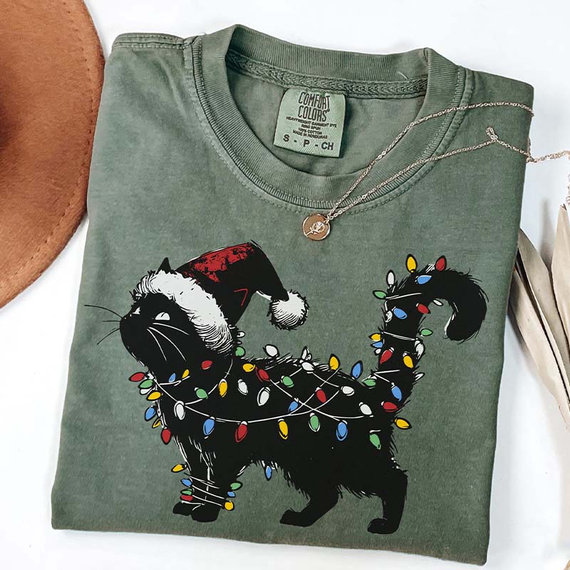 Cute Black Cat Christmas T-Shirt