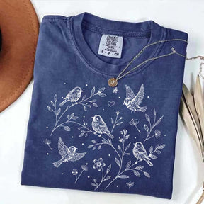 Boho Botanical Birds Sparrow T-Shirt