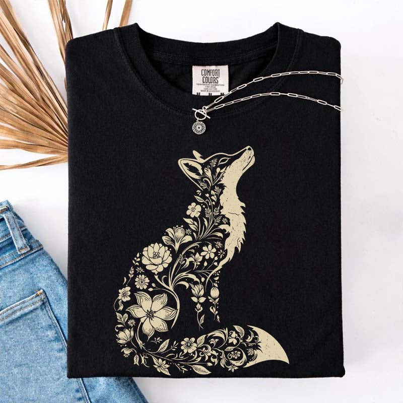 Retro Floral Fox Woodland Animal T-Shirt