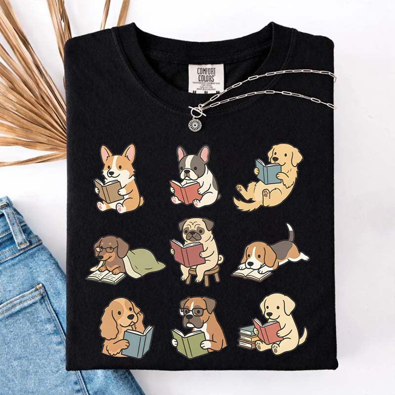 Cute Dogs with Books Animal Graphic T-Shirt