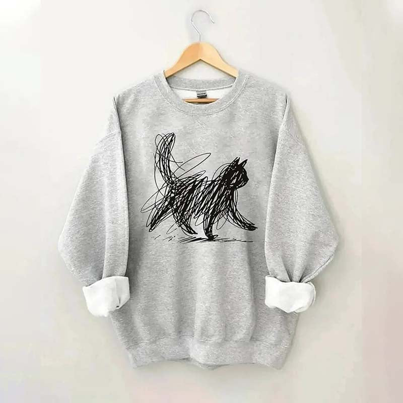 Abstract Scribble Cat Sweatshirt