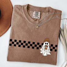 Comfort Colors Cute Ghost Coffee Checkered T-Shirt