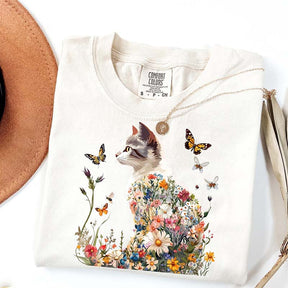 Floral Cat Wildflowers Whimsical T-Shirt