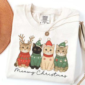 Christmas Cat Meowy Christmas Santa Hat T-Shirt