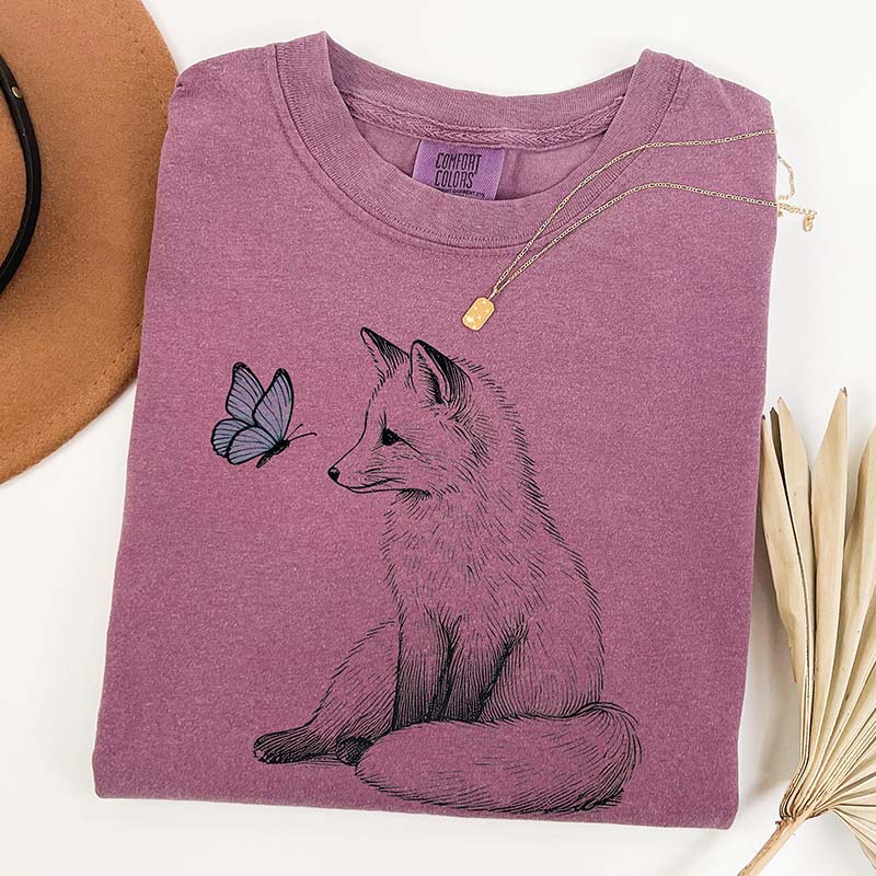 Comfort Colors Fox and Butterfly Graphic T-Shirt