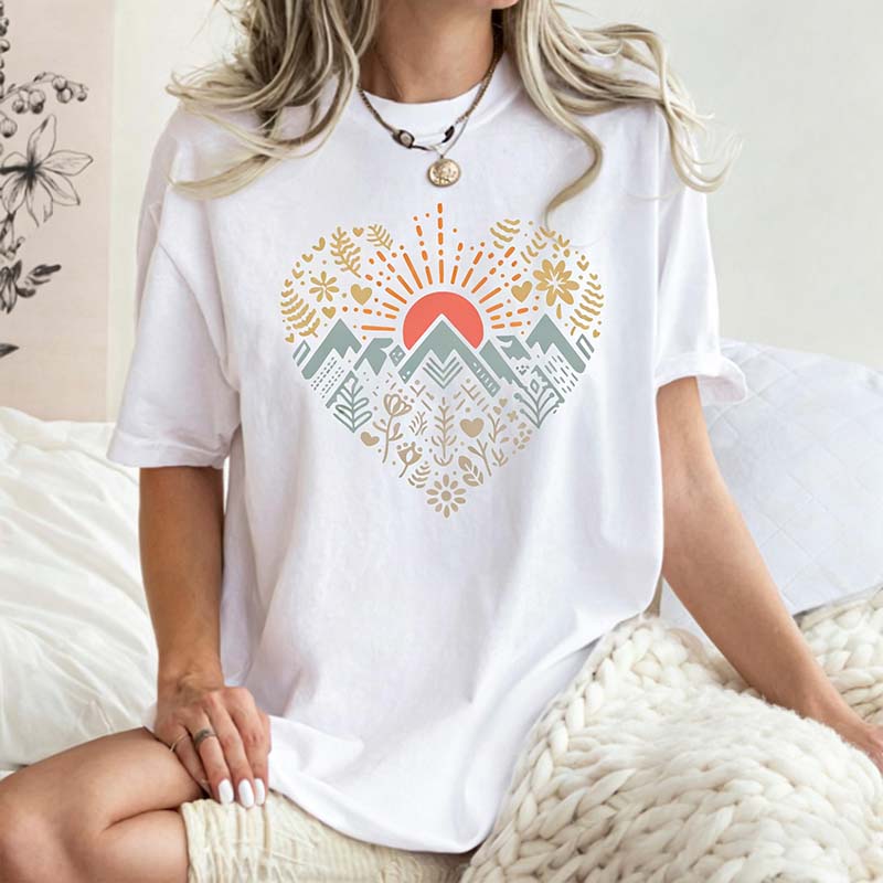Love Hiking Mountain Heart T-Shirt