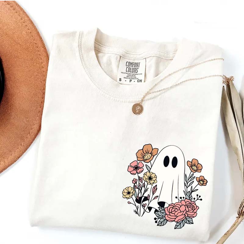 Halloween Ghost Floral Spooky Season T-Shirt