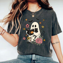 Ghost Reading Book and Black Cat T-Shirt