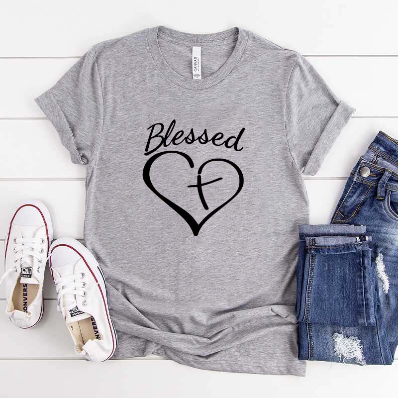 Blessed Heart Cross Graphic T-Shirt