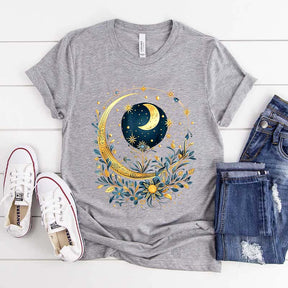 Celestial Boho Moon Floral T-Shirt