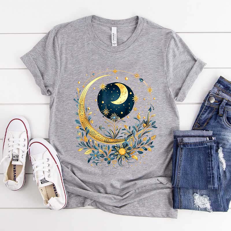 Celestial Boho Moon Floral T-Shirt