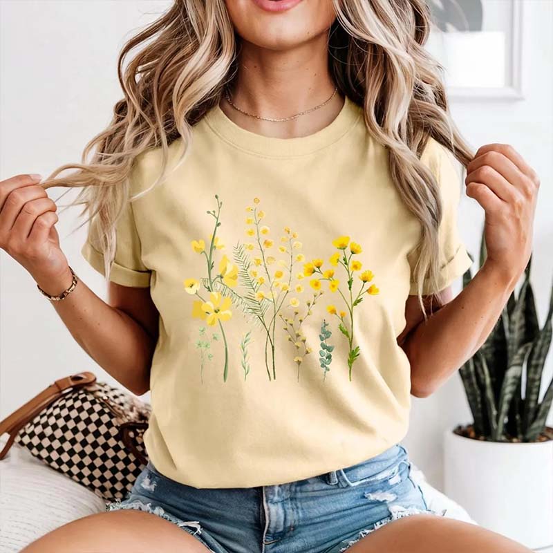 Boho Yellow Botanical Wildflower Flower T-Shirt
