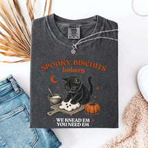 Kitty Biscuits Spooky Season Black Cat Halloween T-Shirt