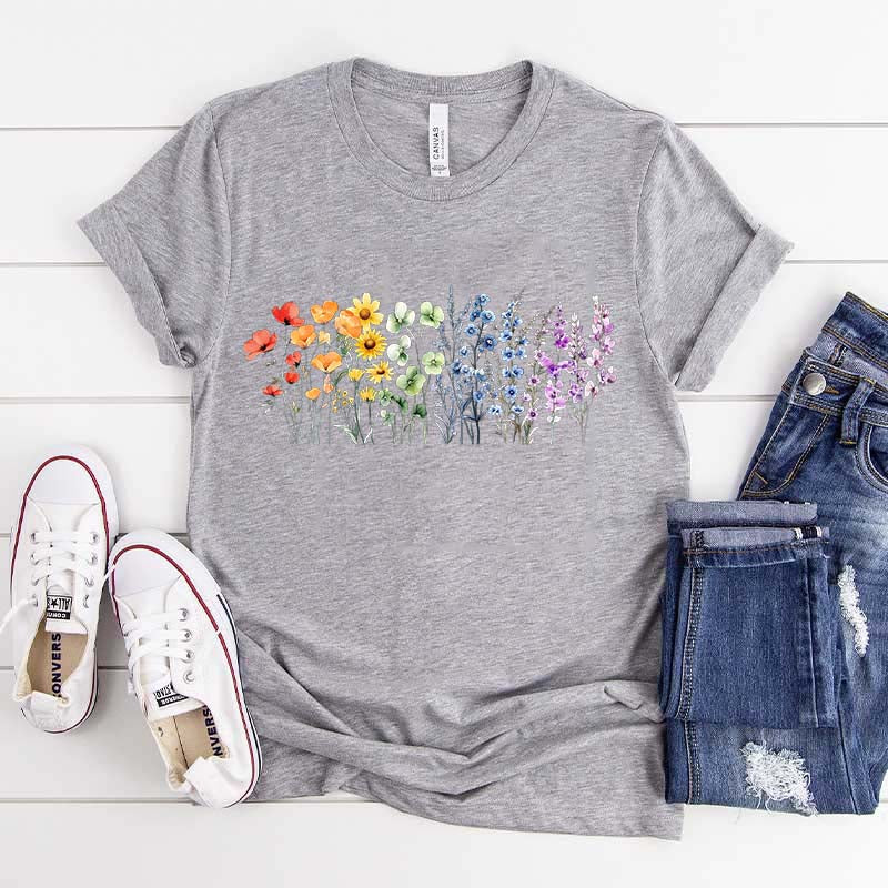 Watercolor Floral Design Rainbow T-Shirt