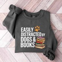 Retro Easily Distracted by Dogs and Books Sweatshirt