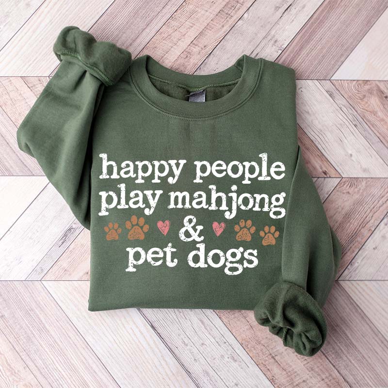 Happy People Play Mahjong & Pet Dogs Cute Sweatshirt