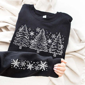 Christmas Snow Trees With Sleeve Sweatshirt