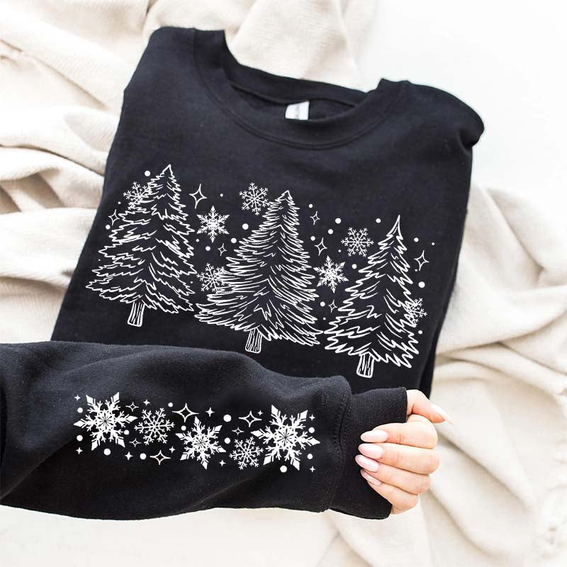 Christmas Snow Trees With Sleeve Sweatshirt