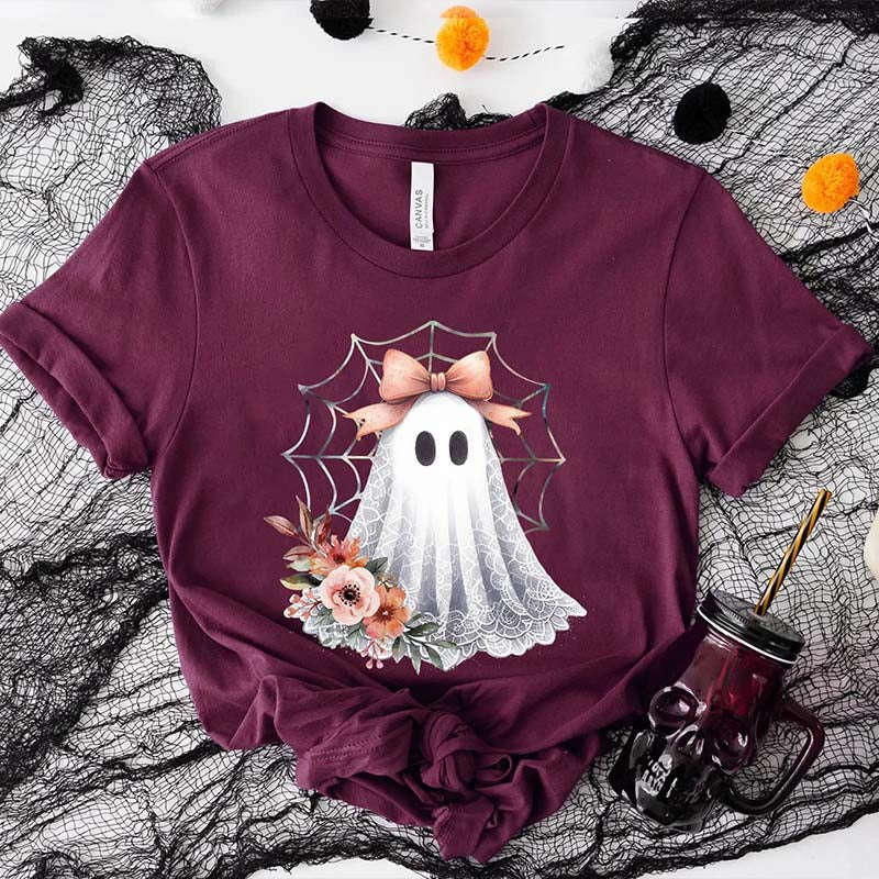 Halloween Lace Ghost Bow T-Shirt