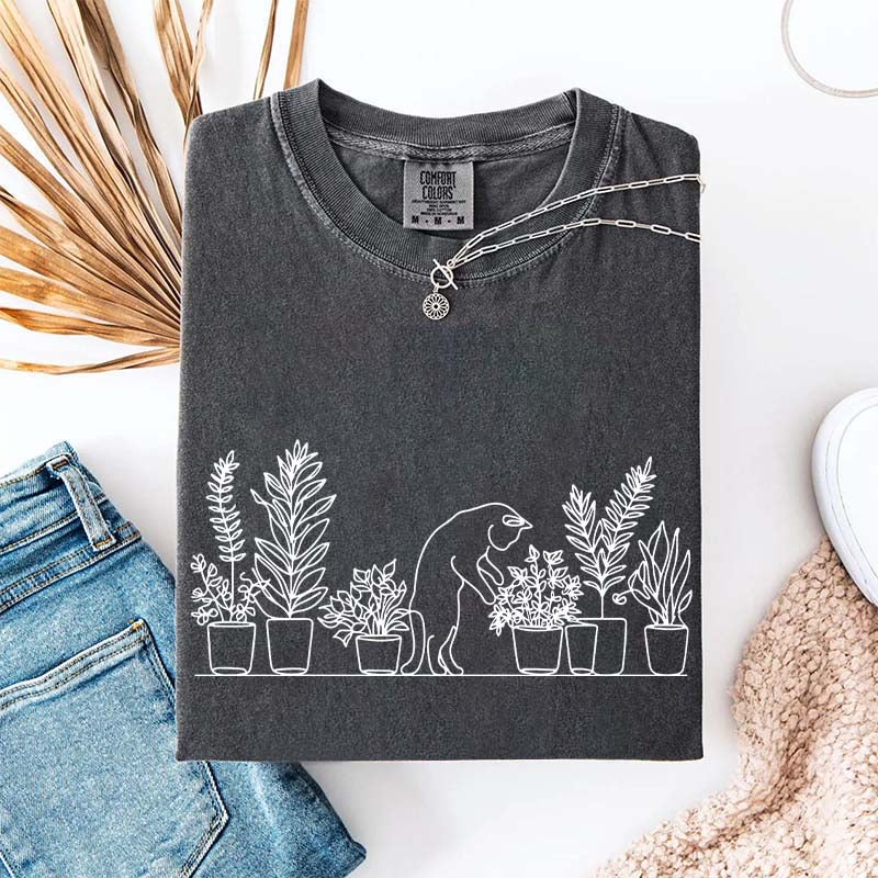 Cats and Plants Line T-Shirt