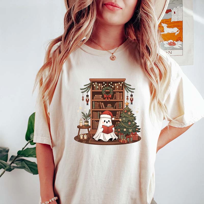 Comfort Colors Cute Ghost Reading Book Christmas T-Shirt