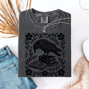 Retro Bookish Raven Linocut T-Shirt