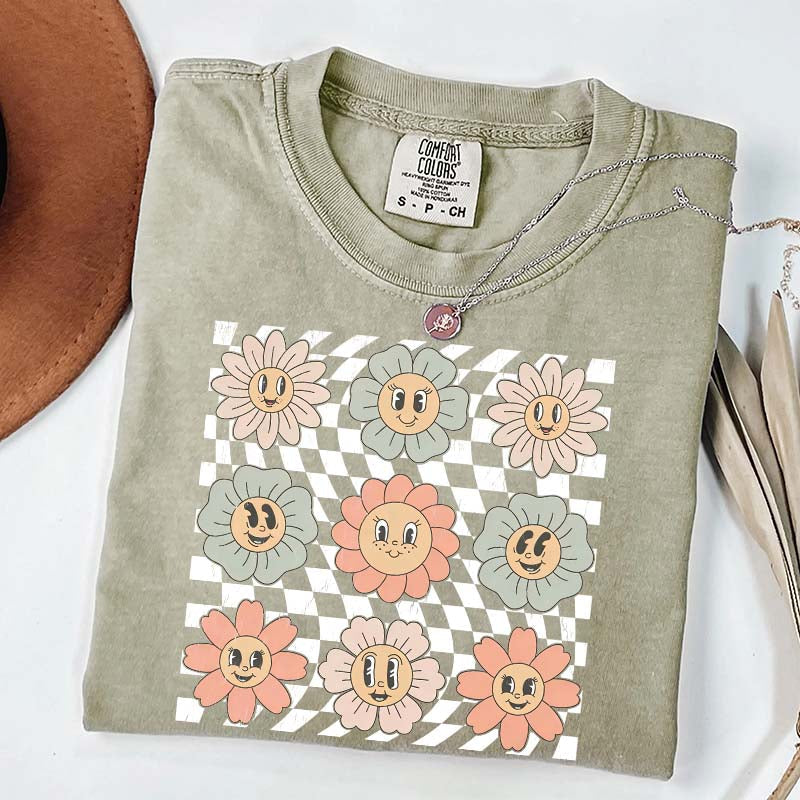 Retro Checkered Flower T-Shirt