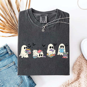 Cute Ghost Reading Book Halloween T-Shirt