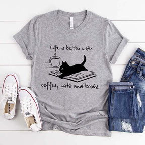 Funny Cats and Books Design T-Shirt