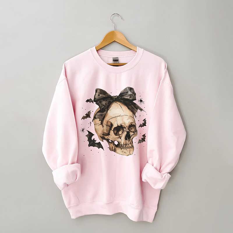 Halloween Skull Bow Sweatshirt