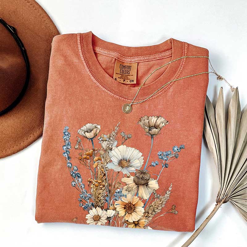 Retro Vintage Pressed Flowers T-Shirt