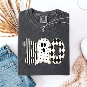 Retro Ghost Boo Halloween Black And White T-Shirt
