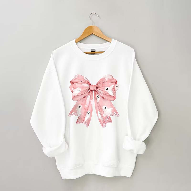 Pink Ghost Bow Coquette Halloween Sweatshirt