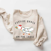 Festive Goose On The Loose Christmas Funny Sweatshirt