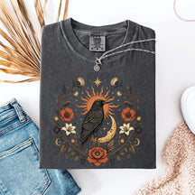 Retro Sun Crow Gothic Raven Celestial Moon Floral T-Shirt