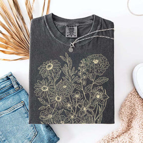 Vintage Pressed Flowers Minimalist Line T-Shirt