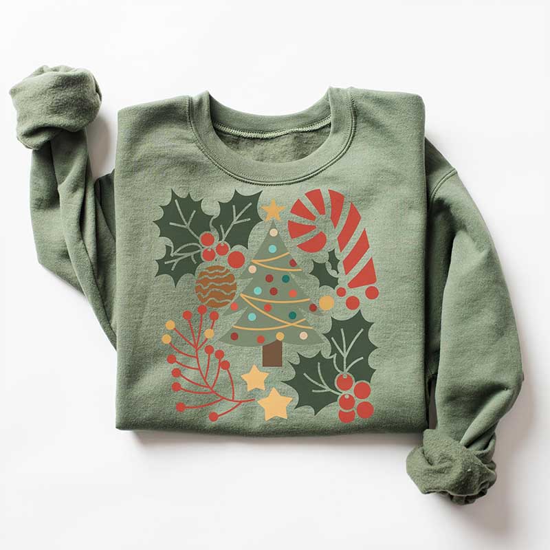 Boho Floral Christmas Tree Girly Sweatshirt